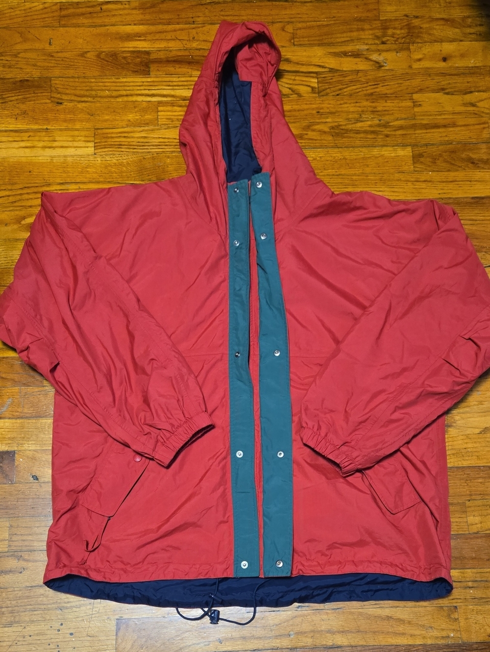 Vintage Eddie Bauer Red Nylon Vented Windbreaker Jacket Hooded Men's XL